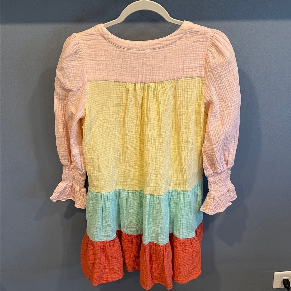 Tuckernuck Pomander Place Kenzo Long Sleeve Tiered Dress Pastel Pink Yellow - Picture 4 of 6